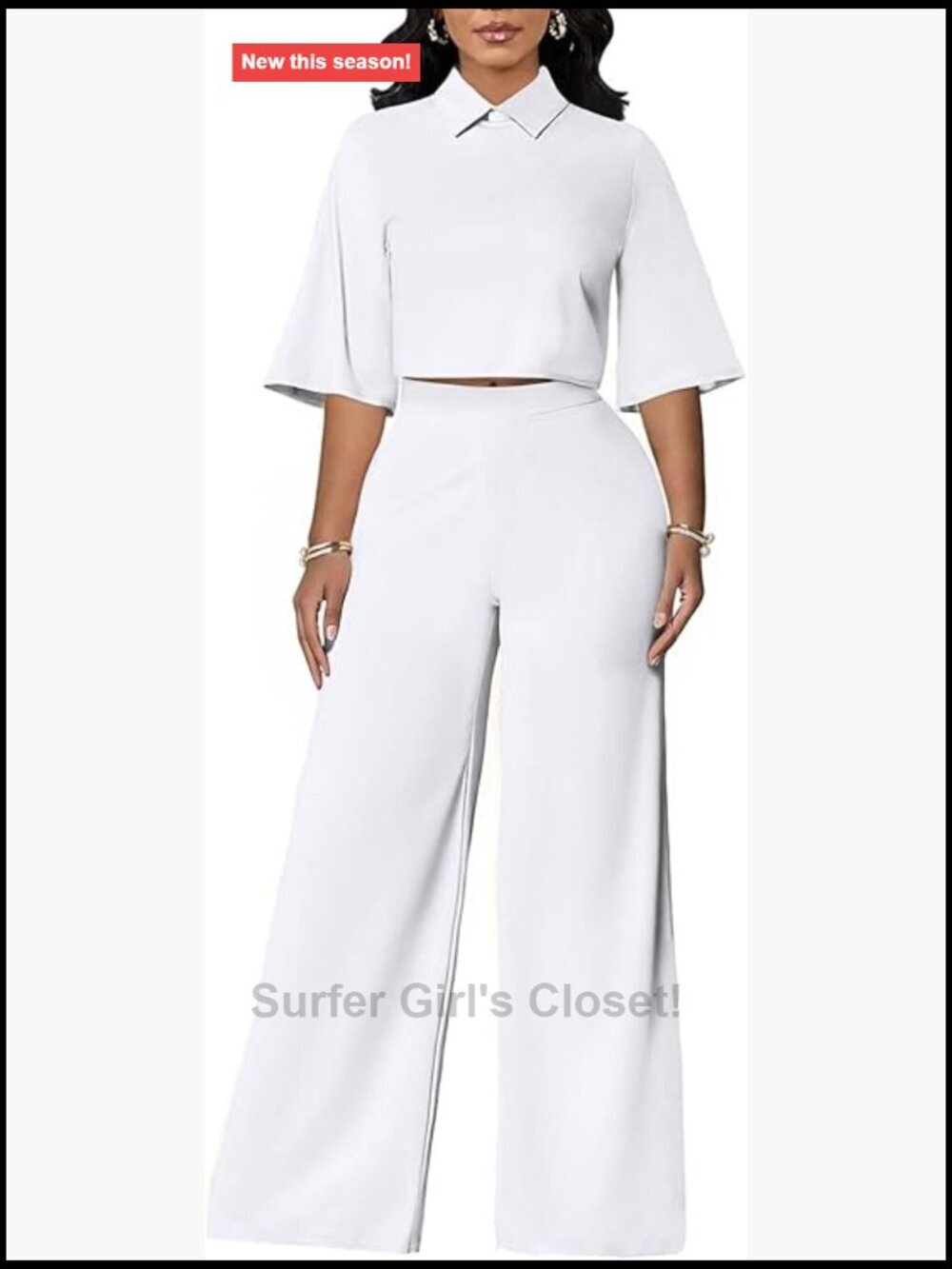 2 Piece Pant Set Dressy 3/4 Sleeve Lapel Neck Top Wide Leg Business Casual
